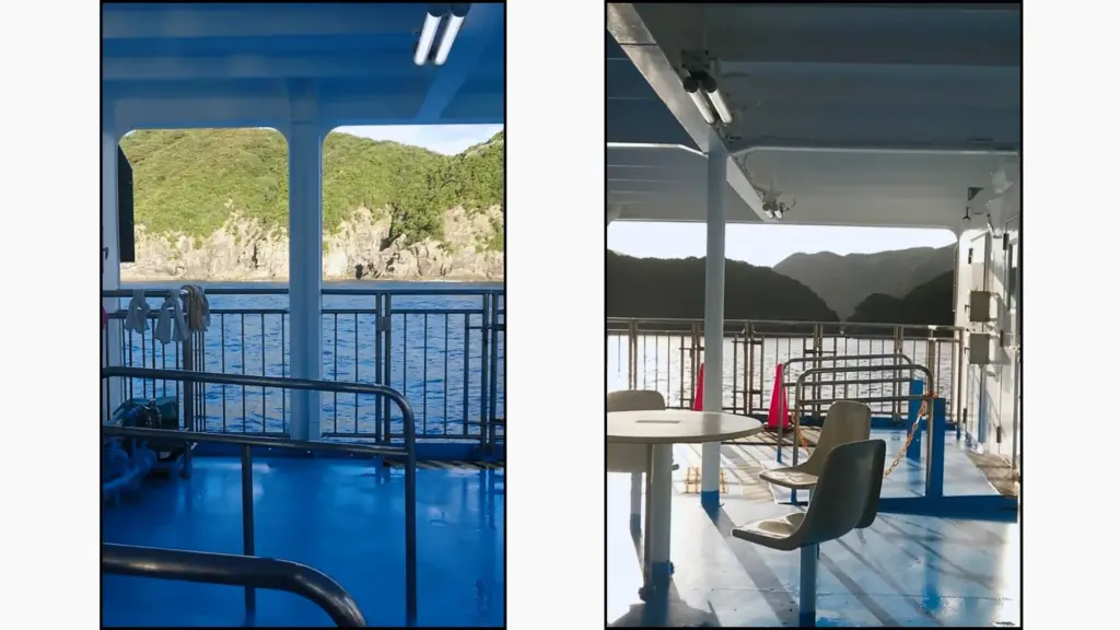 フェリー太古の甲板の2方向を撮った写真を比較した画像